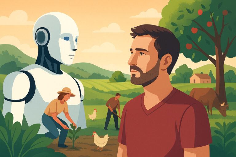 KI ersetzt Jobs – aber nicht Sinn. Zukunftsvision: Landwirtschaft neu denken, Kreisläufe leben, echte Arbeit für Menschen in einer Hochkultur.